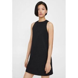 Theory Wool Dress Randria Evian Small Stretch Black Grey A-line Striped $345